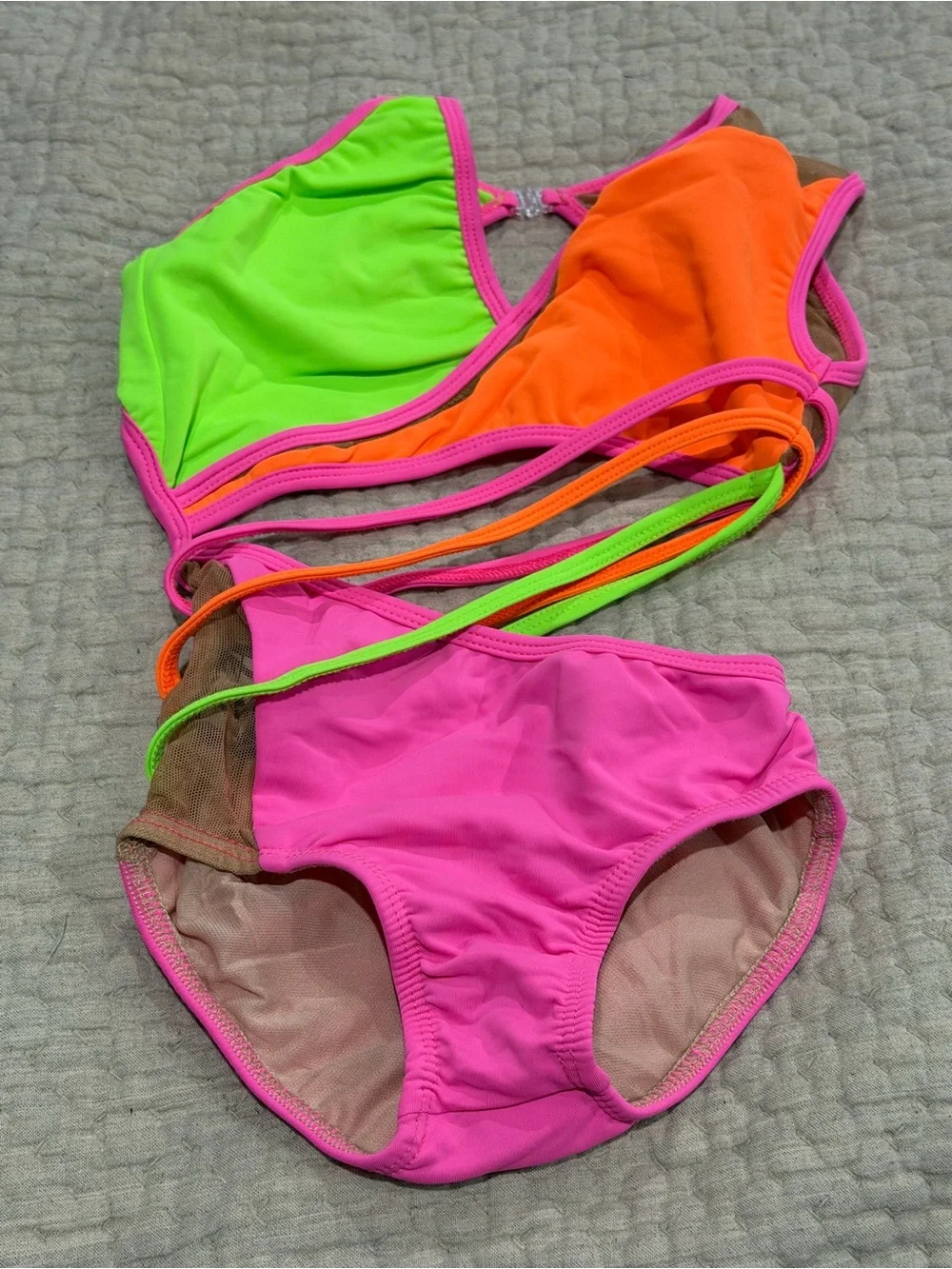 LA Designs Neon Strappy Dance Costume Two Piece Child M